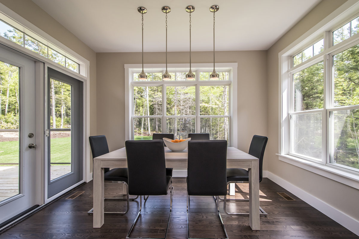 Dining room with double hung windows